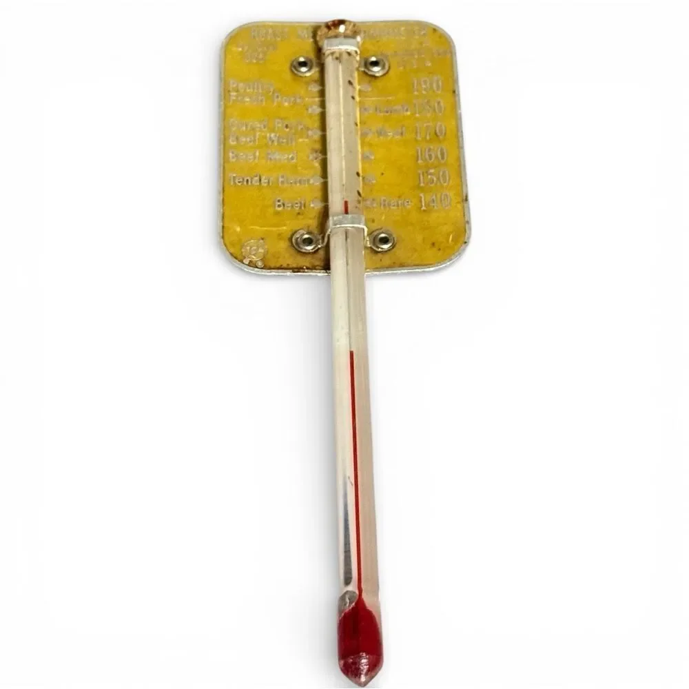 Vintage TCA Roast Meat Thermometer Springfield Ohio USA Yellow Aluminum & Glass